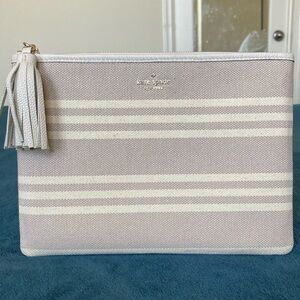 Kate Spade Gia Larchmont Avenue Fabric Stripe Pouch Clutch Beige